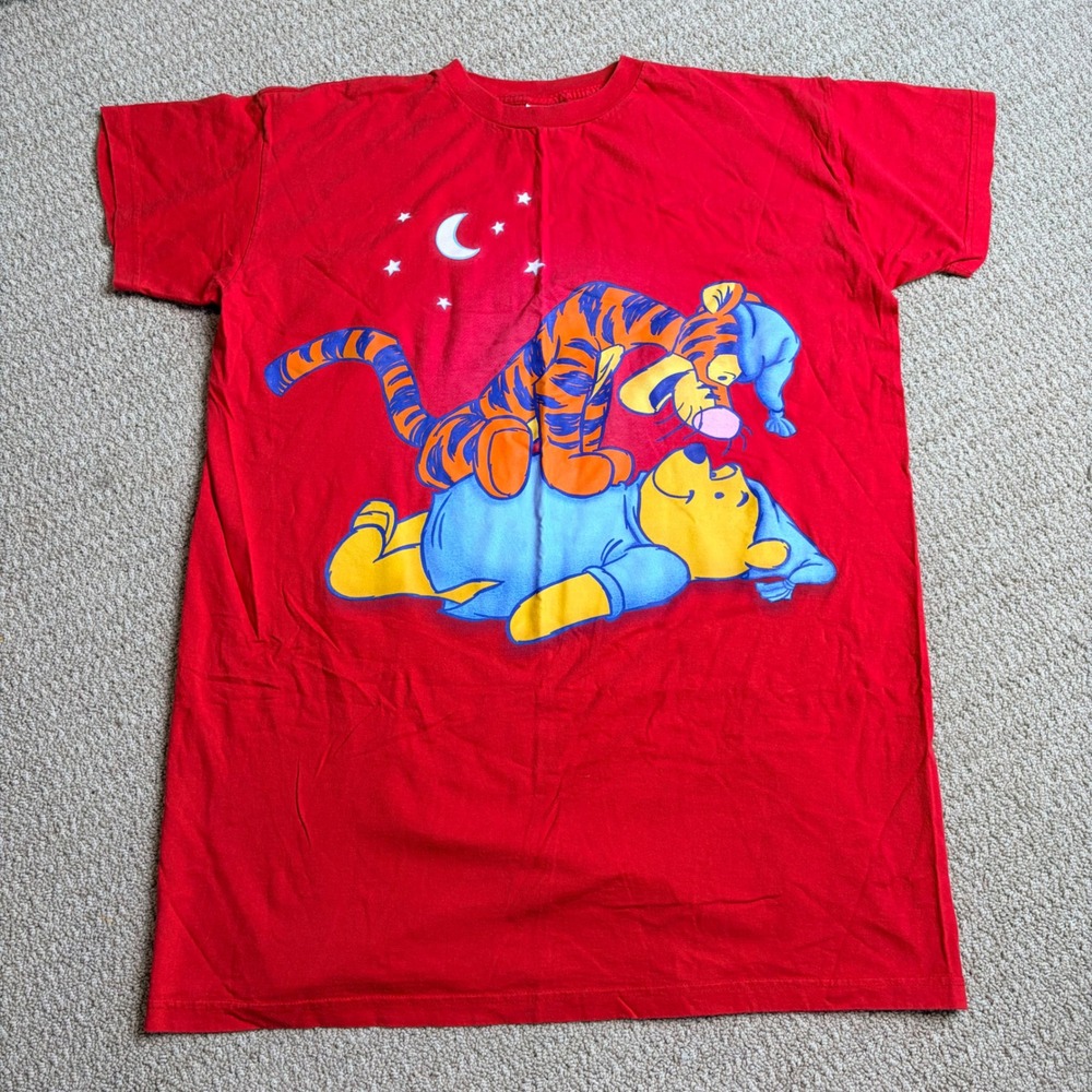 Vintage Pooh 2000 Winnie the Pooh Tigger Nightshirt Red Cotton OSFM Y2K Disney